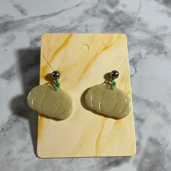 Handcrafted Glow in the Dark Pumpkin Drop Earrings with Silver Ball Post Backs - Picture 1 of 6